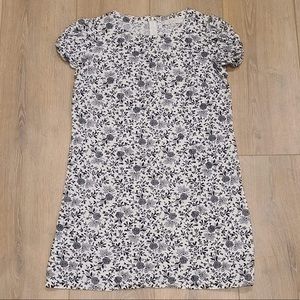 LOFT Floral Ruched Sleeve Swing Dress